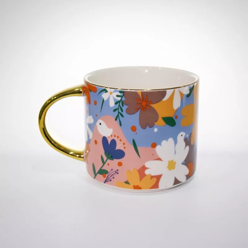 Vibrant Floral Ceramic Mug with Gold Trim Vibrant Floral Ceramic Mug with Gold Trim